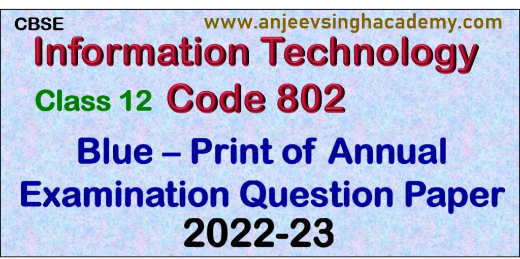 Class 12 Information Technology Code 802 Blue Print of Sample Question Paper 2022-23